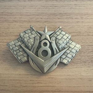 Vintage Lucky Racing belt buckle with Checkered Flags